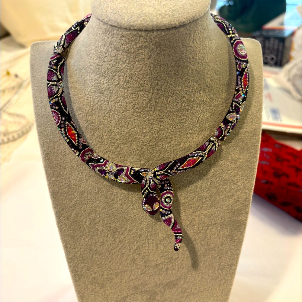 Elegant Purple Mex 950 Silver Snake Necklace with earrings - Picture 2 of 10